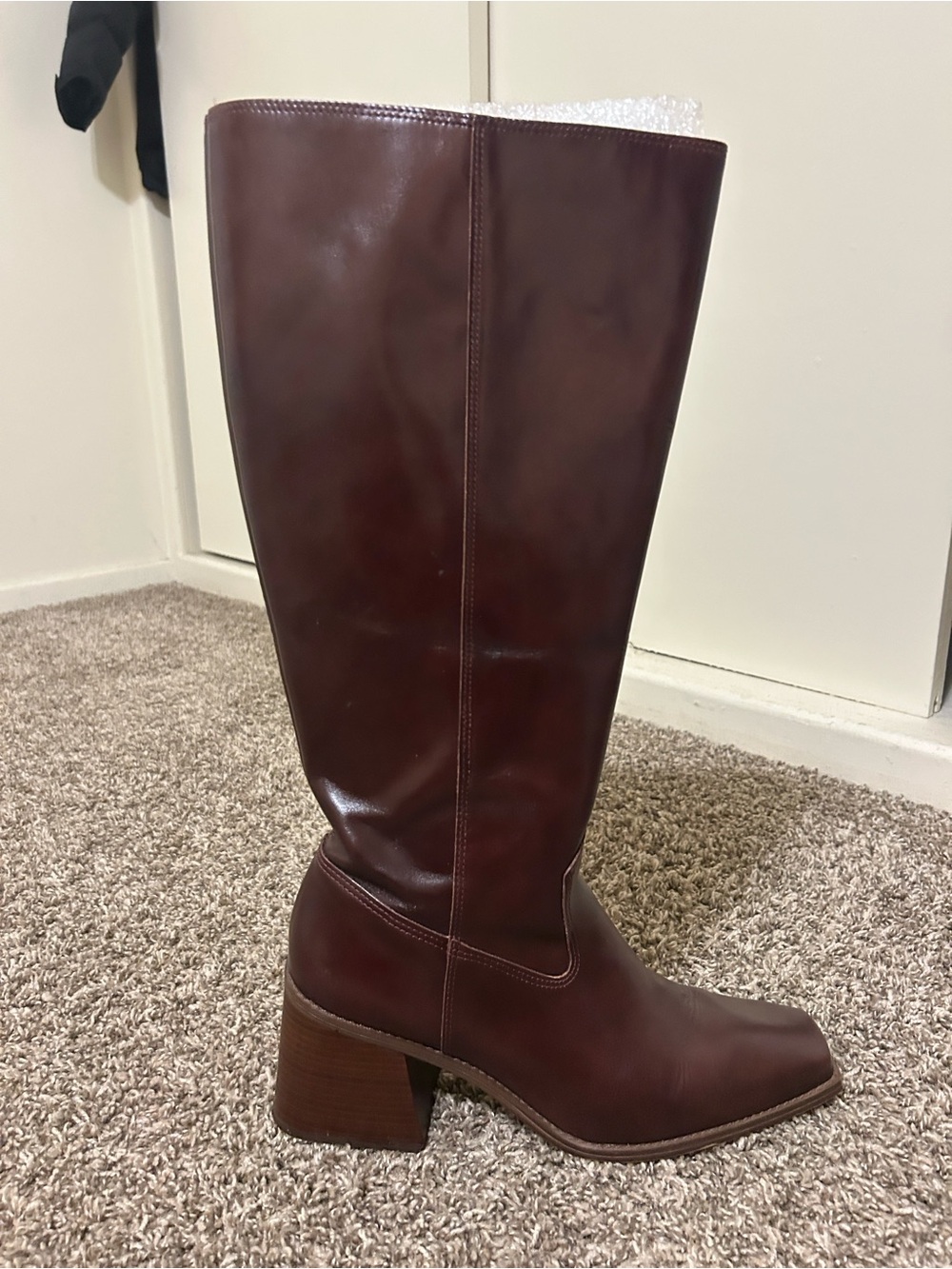 Vince Camuto Tall Leather Block-Heel Boots in Burgundy Brown